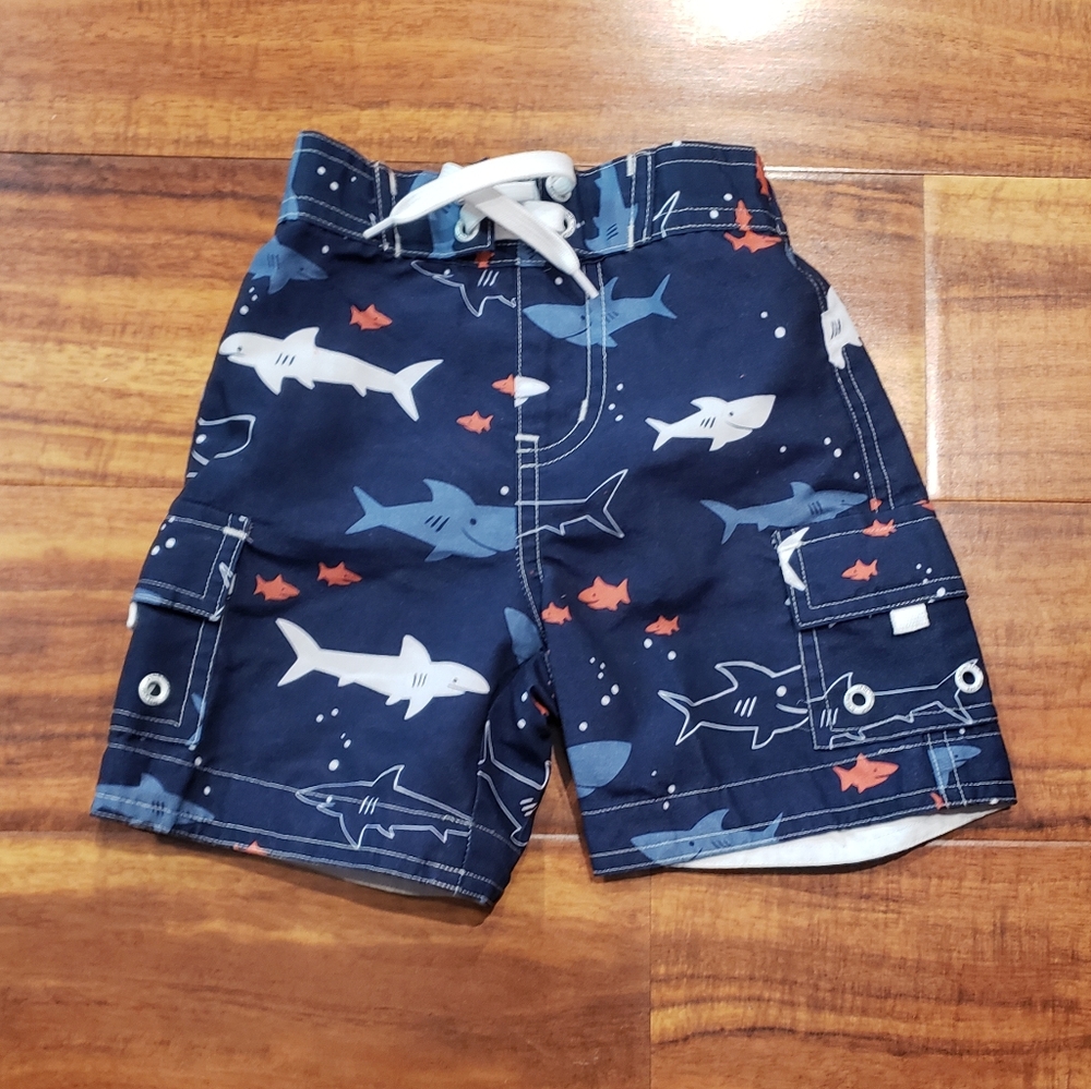 Janie and Jack EUC 3-6 months vintage blue shark print swim shorts